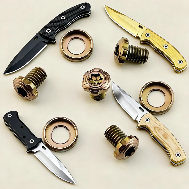 4 Colors CNC Titanium Made Knife Handle M3 Thread Screws With Washer T8 Torx Half Round Button Head Spindle Nail Rivet Bot