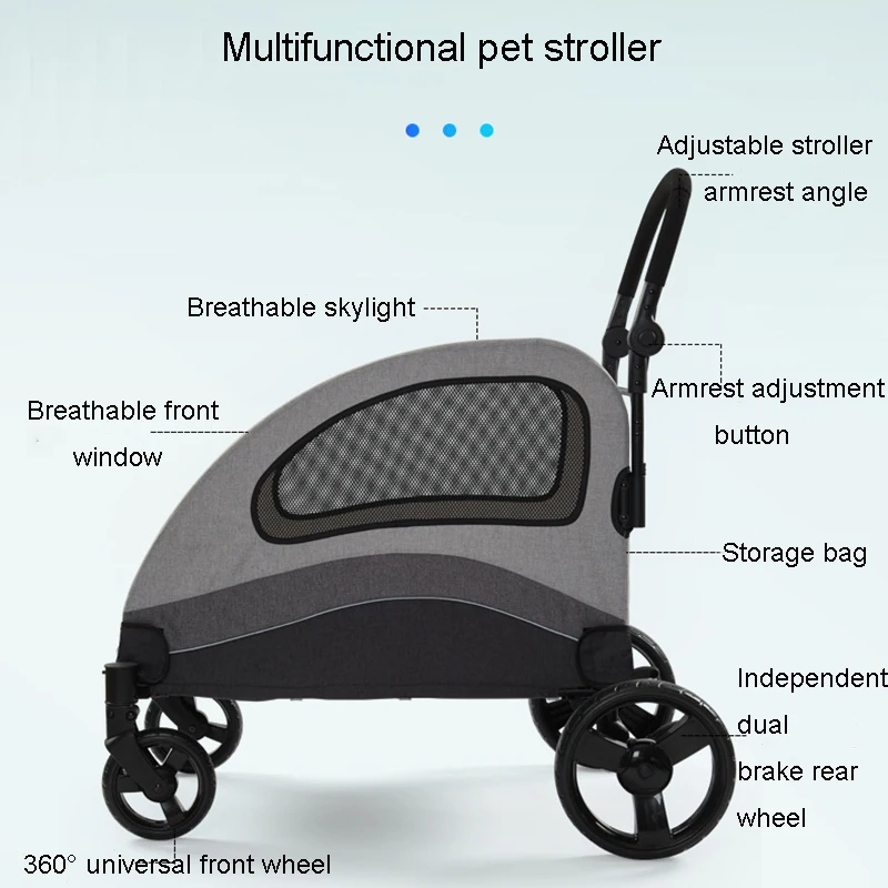 A Large Foldable Dog Cat Carrier Detachable Cat Dog Cage Pet Travel Trolley  Multifunctional Pet Stroller Within 60Kg Pet