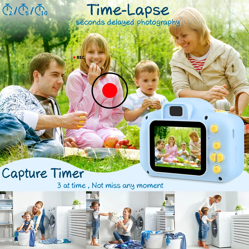 Cámara para niños 1080P HD Cámara digital para niños pequeños Pantalla de 2,0 pulgadas Tarjeta SD de 32 GB Cámara para niños para niños de 3 4 5 6 7 años Regalo