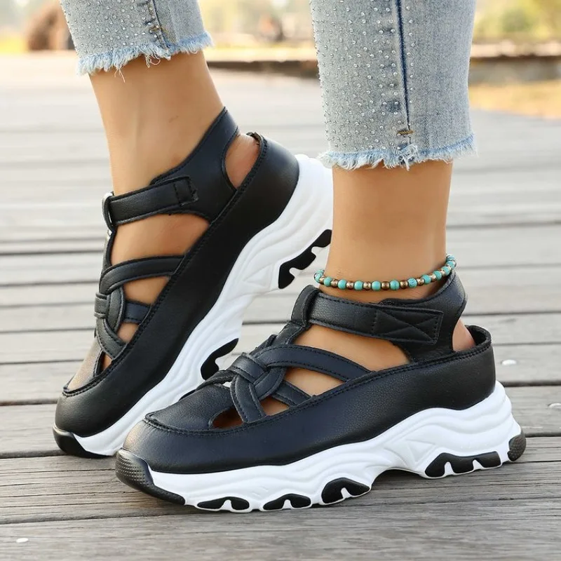 

2026 Sports Sandals Summer New Round Toe Open Toe One Strap Platform Non-Slip Wear-Resistant Wedge Shoes