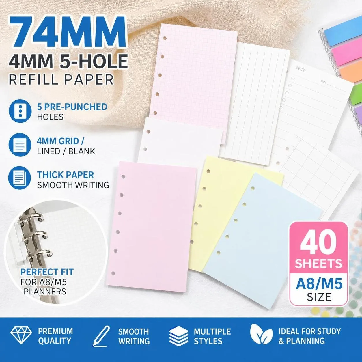 40 Sheets M5 Loose Leaf Notebook Refill Paper 5 Holes Taking Habit Tracker Weekly Monthly Planner To Do List Stationery Supplies