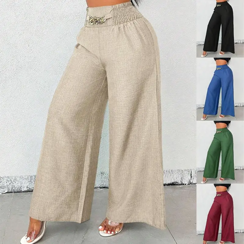 

2026 New Fashion High Waist Elastic Wide Leg Pants Women's Clothing Cross-Border Vintage Anti-Aging Loose Fit Casual Trousers