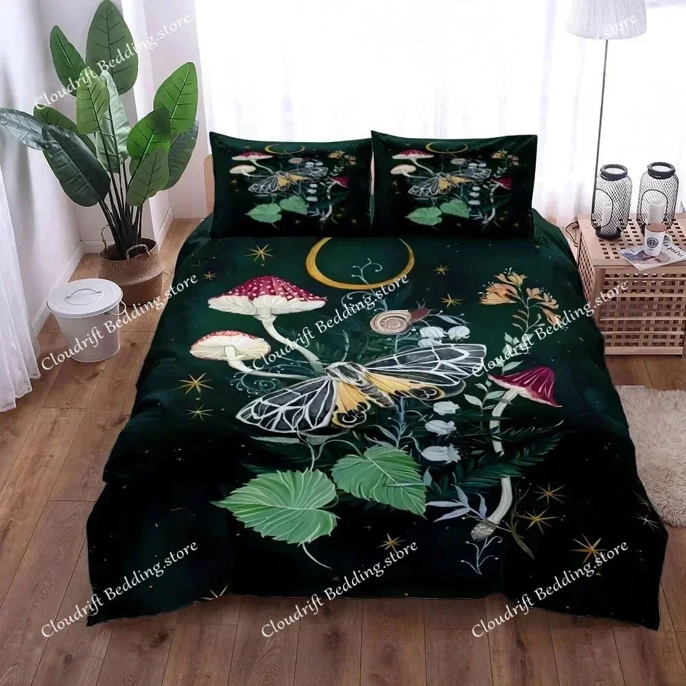Chic Mushroom Illustration Art Duvet Cover Set King Queen Double Twin Single Bed Linen Set Bedding Set Home Textileextile026