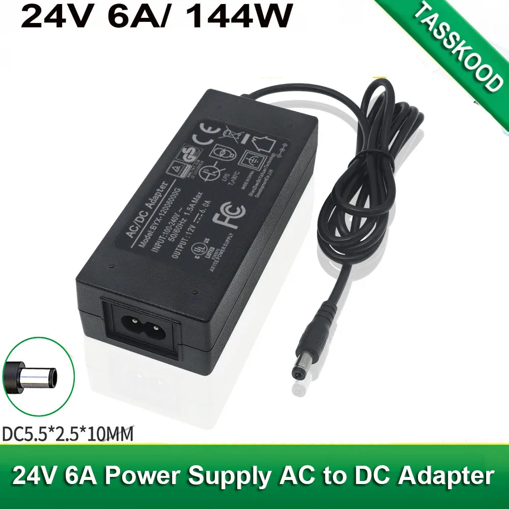 24V Power Supply,6A 144W Adapter Transformer，110V-240V AC to 24V DC Converter for LED Strip Lights and Other Low Voltage Devices
