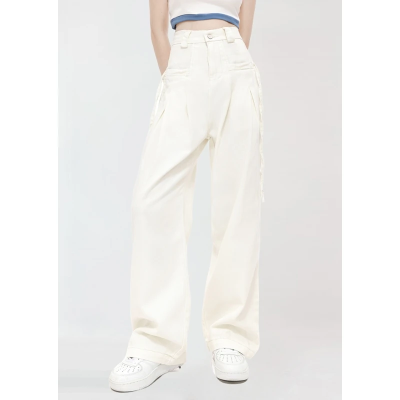 

Women White Jeans Y2K Style High Waist American Street Wide Leg Pants Fashion Hip Hop Vintage Straight Summer Female Trousers