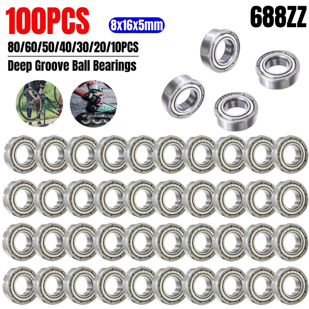 100-10pcs 688ZZ Ball Bearing 8x16x5mm Double Shielded Miniature High Carbon Steel Deep Groove Bearings Skateboard Ball Bearing