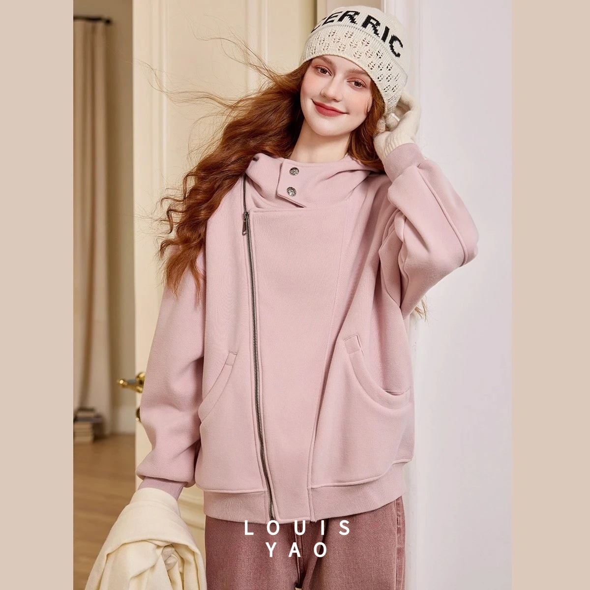 LOUISYAO 2025 Winter Fleece-lined Hooded Zip-up Coat Women Men Casual Stylish Design Cardigan With Practical Pockets Warm Top