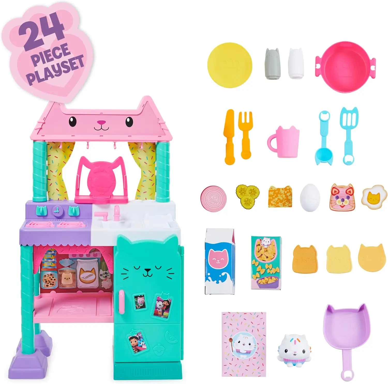 Cakey Kitchen Set for Kids with Play Kitchen Accessories, Play Food, Sounds, Music and Kids Toys for Girls and Boys Ages 3+