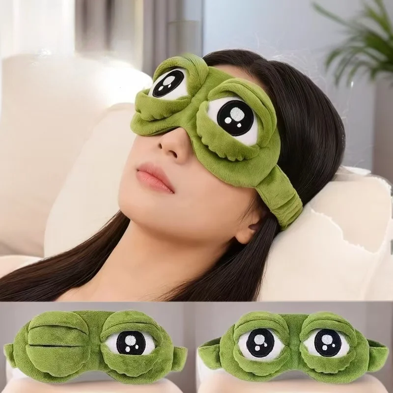 Cute Sad Frog Pepe Sleep Mask Funny Plush Eyes Cover Soft Comfortable Portable Travel Eye Shade for Nap Rest