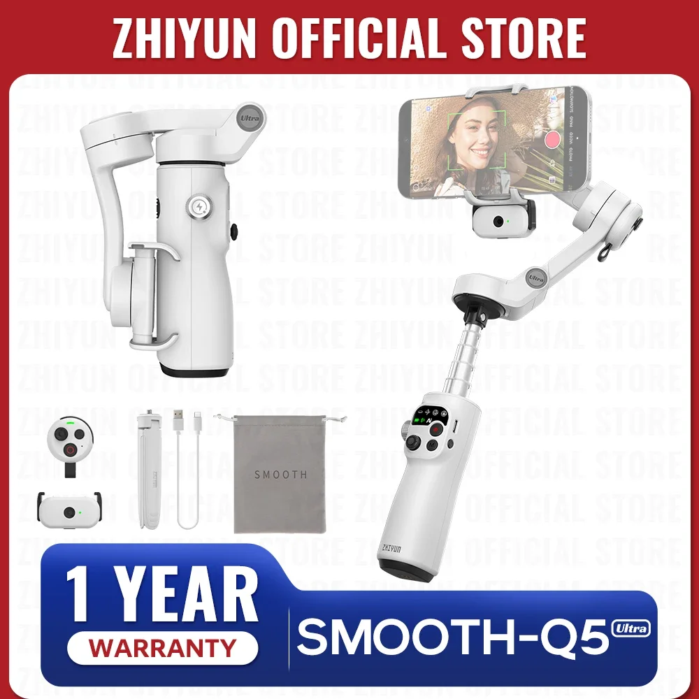 

ZHIYUN Smooth Q5 Ultra Gimbal Stabilizer with AI Tracking Motion-Sensing Control Wireless Remote for iPhone Android Vlog Live