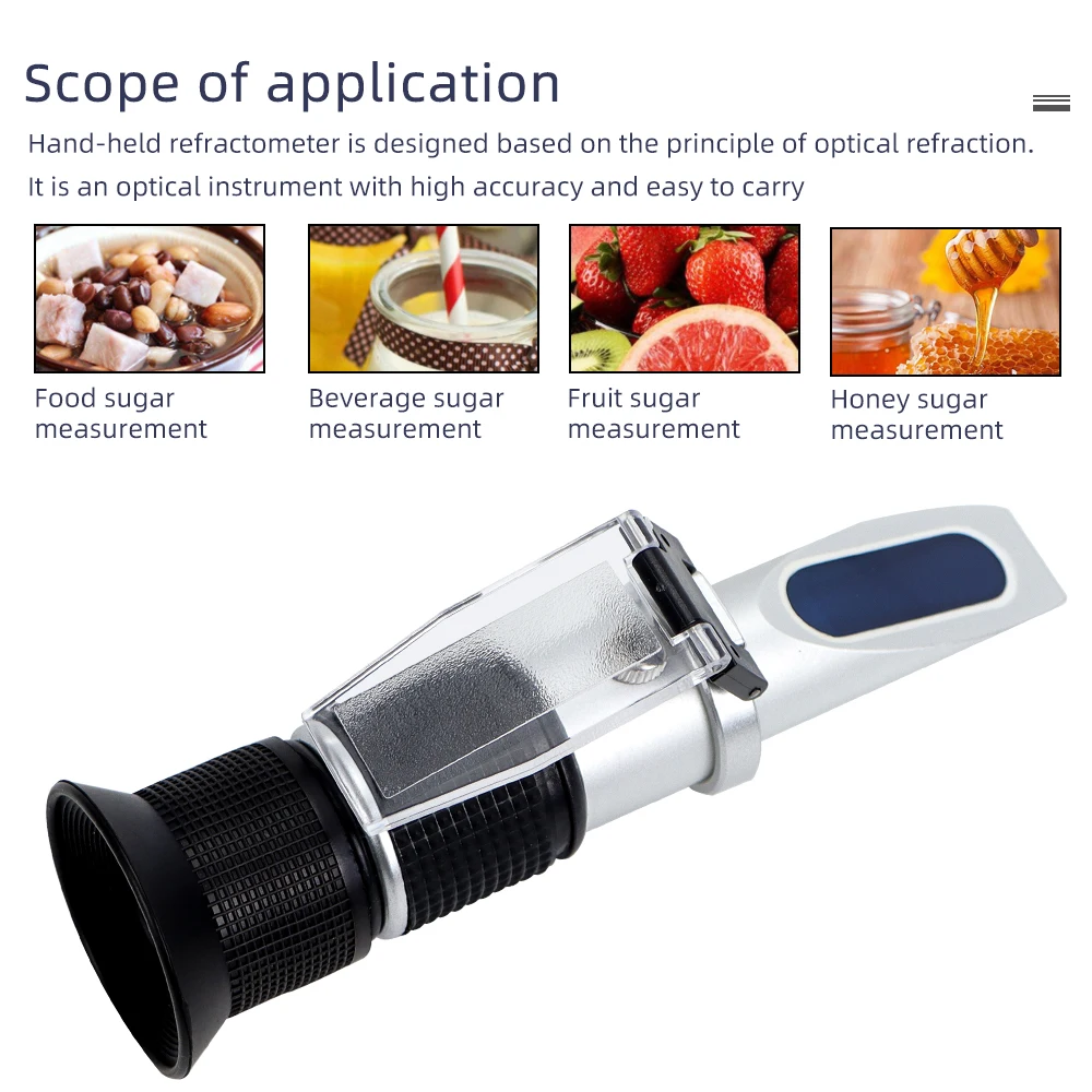 Handheld Sugar Refractometer 0-90%  Brix Content Juice Liquids Tester with ATC Measurement Tool Sauce Meter for Honey Retail Box