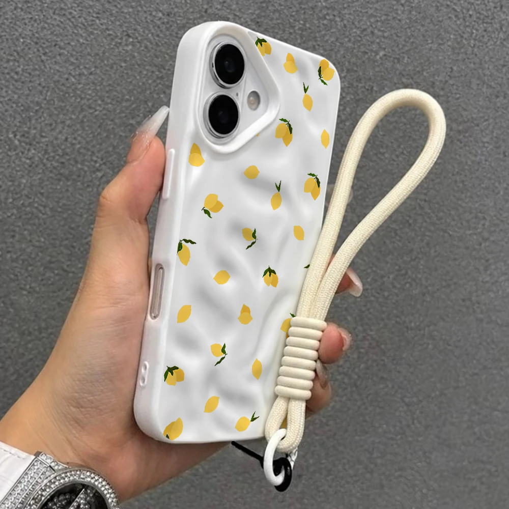 Minimalistische Zitronen-Falten-Silikon-Handyhülle für iPhone 17 15 13 11 12 14 16 17 Pro Max 14 15 16 Plus 17Air mit Lanyard-Abdeckung – Detail 6
