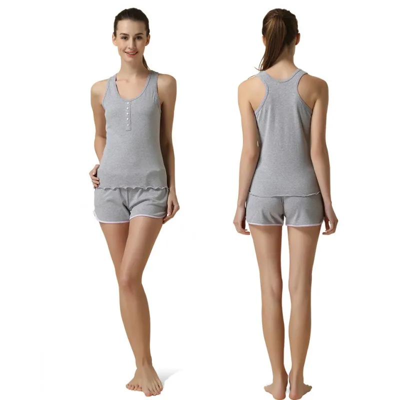 Summer Female Casual Gray Pajama Sets Ladies Comfortable Cotton Sleepwear Suit Women's Pijama Mujer Grande Ladies Home Clothes