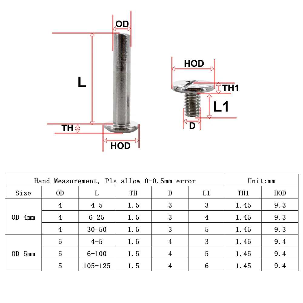 Stainless Steel/Carbon Phillips Chicago Screws Leather Belt Purse Binding Screw Photo Album Calendar Nails Bookbinding Rivets