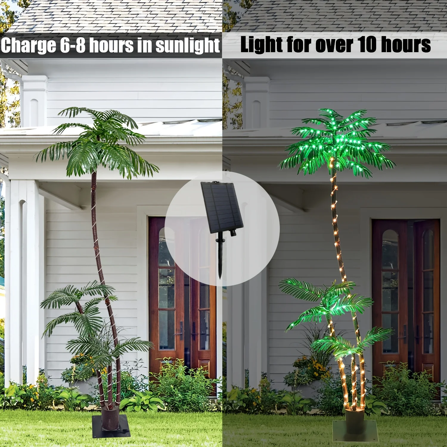 ต้นปาล์มประดิษฐ์สูง 7 ฟุต พร้อมไฟพลังงานแสงอาทิตย์ 260 ดวง สำหรับตกแต่งบาร์ทีกิกลางแจ้ง ตกแต่งคริสต์มาส ลานบ้าน ชายหาด สระว่ายน้ำ งานปาร์ตี้