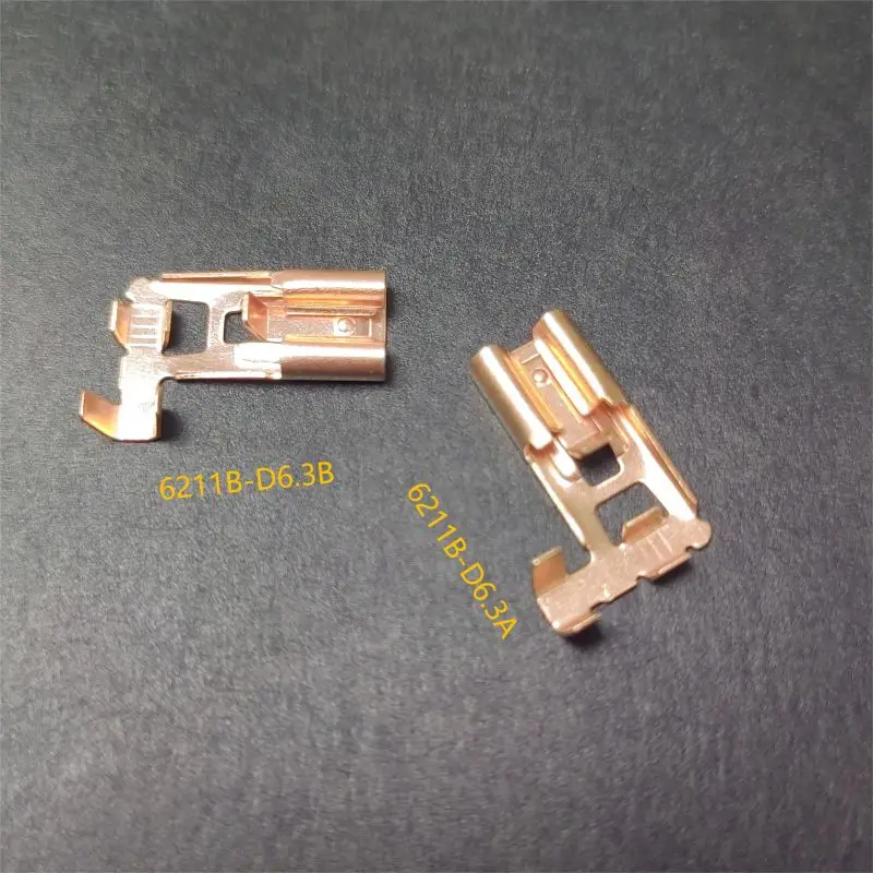 50-200Pcs 6.3mm Brass Crimp ,Molding Terminal Female Spade Connector H4 9003  Bend Angle Car Socket Pins DJ6211B-D6.3A