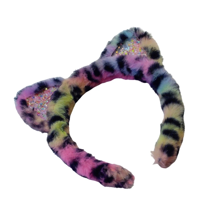 Cats Ears Hair Hoop Leopards Pattern Headpiece Kids Adults Festival Headbands for Halloween Cosplay and Festival Parties