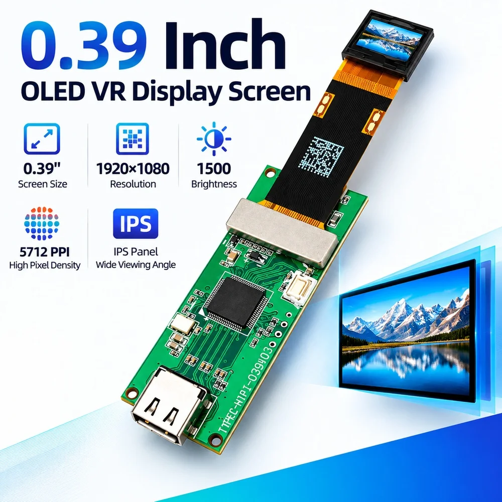 0.39 Inch OLED VR Display Screen 1920*1080 1500 Brightness 5712 PPI IPS Panel with Driver Board for VR Camera Projector