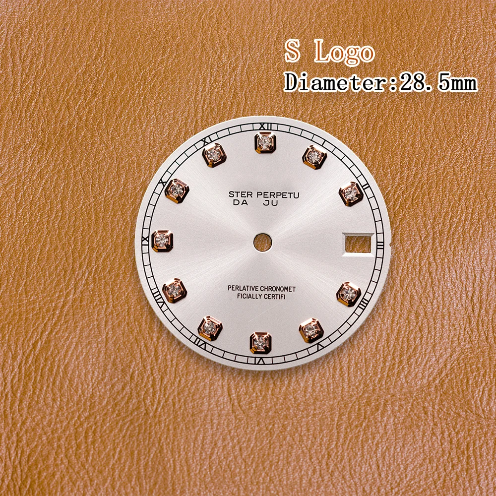S Logo Dial 28.5mm NH35 Dial Sun Patterned Diamond 3/3.8 O'clock  Fit NH35/NH36/4R/7S Movement Watch Modification Accessories view 3