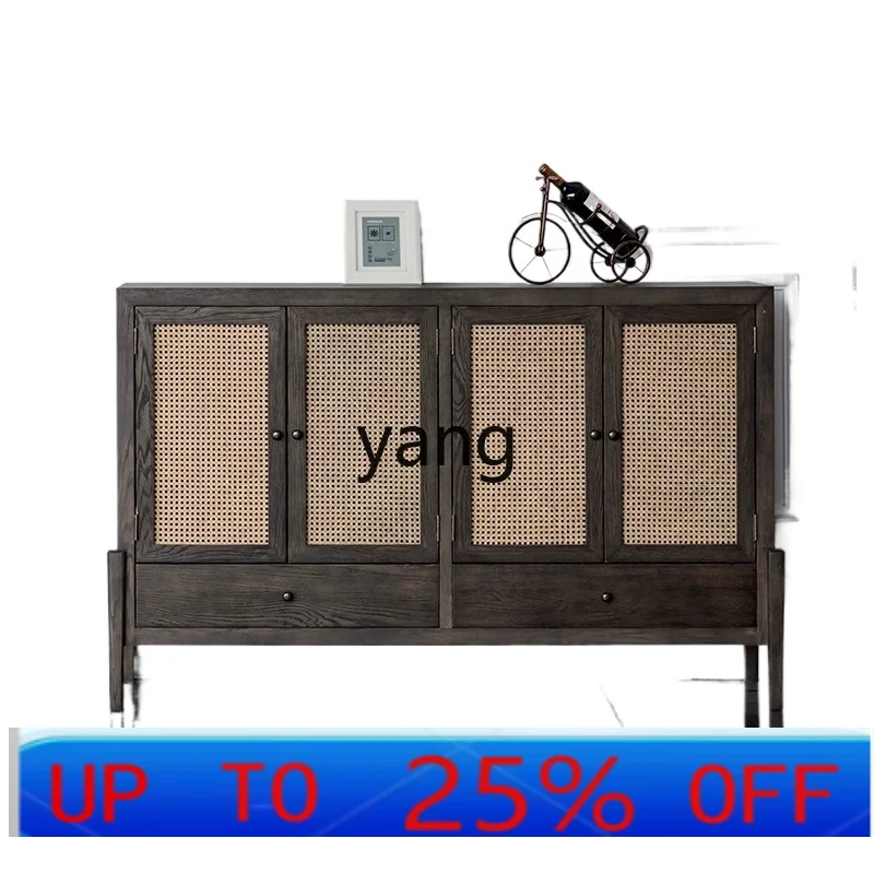 

LMM retro rattan locker small apartment household solid wood dining edge creative integrated tea cabinet