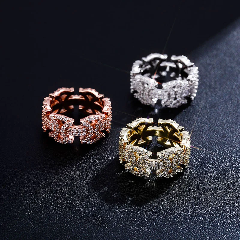 Hip Hop Hourglass Shape Ring Copper Gold Plated Geometric Hollow Band Ring Iced‑Out Rap Stage Jewelry Wholesale For Men Women