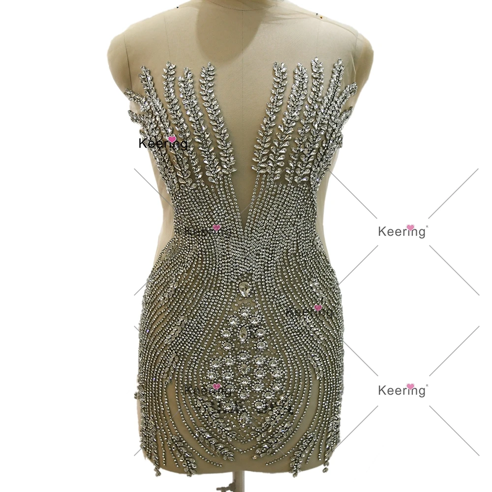 Rhinestone Body Applique Glass Crystal for Prom Dress, Shiny Dark V, Luxury, WDP-495