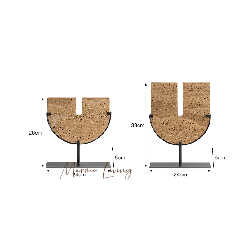 Beige Travertine Sculptures for Home Decoration U Shape Ornament for Coffee Table Shelf Entryway Living Room Decor