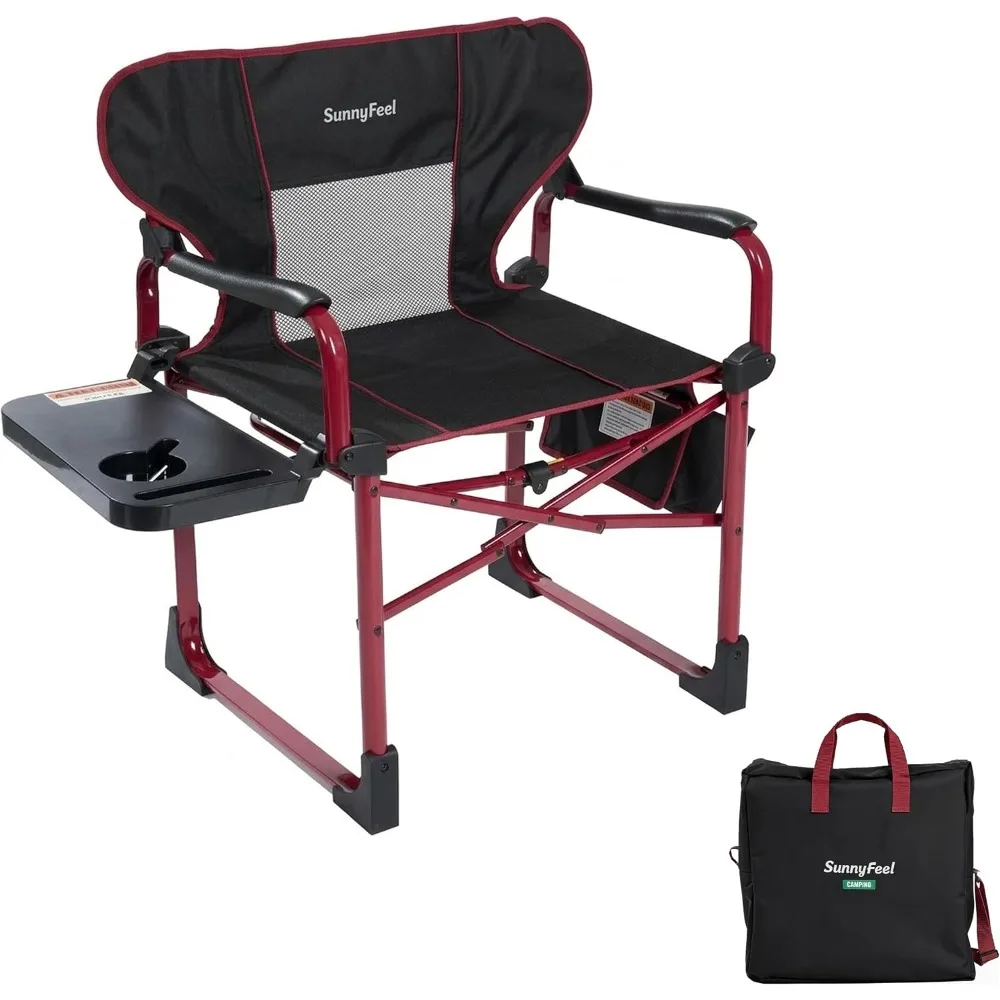 Camping Directors Chair Aluminum Oversized Portable Folding Chair with Side Pocket and Adjustable Table for Outdoor Activities