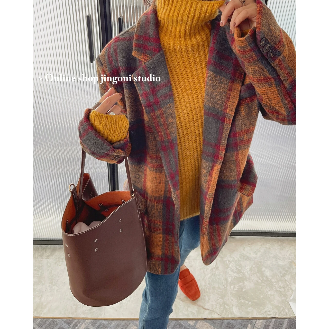 2023 Women Plaid Woolen Blazers Tweed Winter Jacket Trench Coat Elegant Chic Overcoat Korean Fashion clothing Suits Autumn Plush