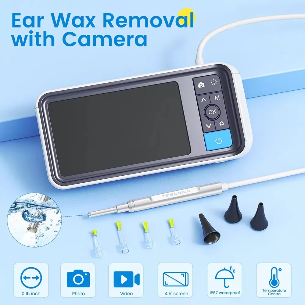 3.9mm 4.5 Inch IPS Color Screen Smart Digital Video Otoscope 1MP 1080P HD Lens and Ear Inspection Camera 6 LED IP67 Endoscope A1