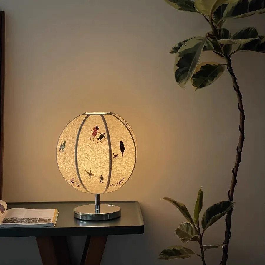 Cotton and linen embroidery desk lamp bedroom eye protection reading children's room bedside lamp