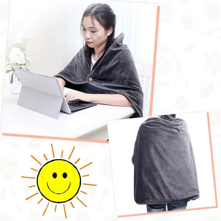 USB Heated Shawl Wearable Electric Blanket Multifunctional Portable Flannel Blanket for Travel Home Office Use, Light Grey,