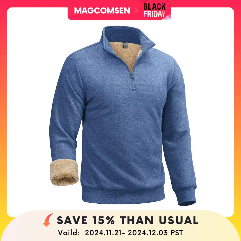 MAGCOMSEN Mens Quarter Zip Pullover Premium Sherpa Lined Turtleneck Fleece Warm Sweater Men Midweight 1/4 Half Zip Sweatshirt