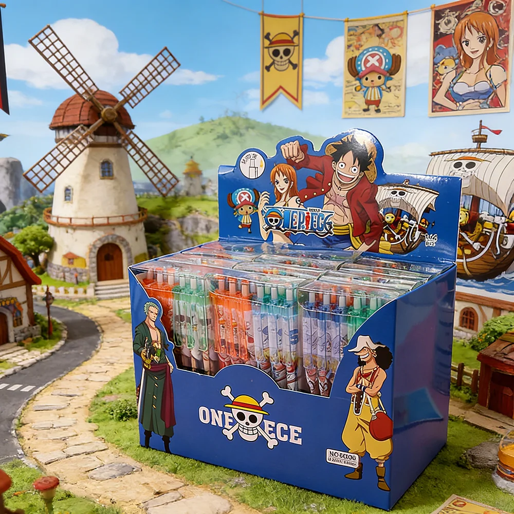 4/12/24Pcs  Anime One Piece Black Ink Pen Set Cartoon Luffy Zoro 0.5mm Press Gel Signature Kawaii Student Stationery Gift