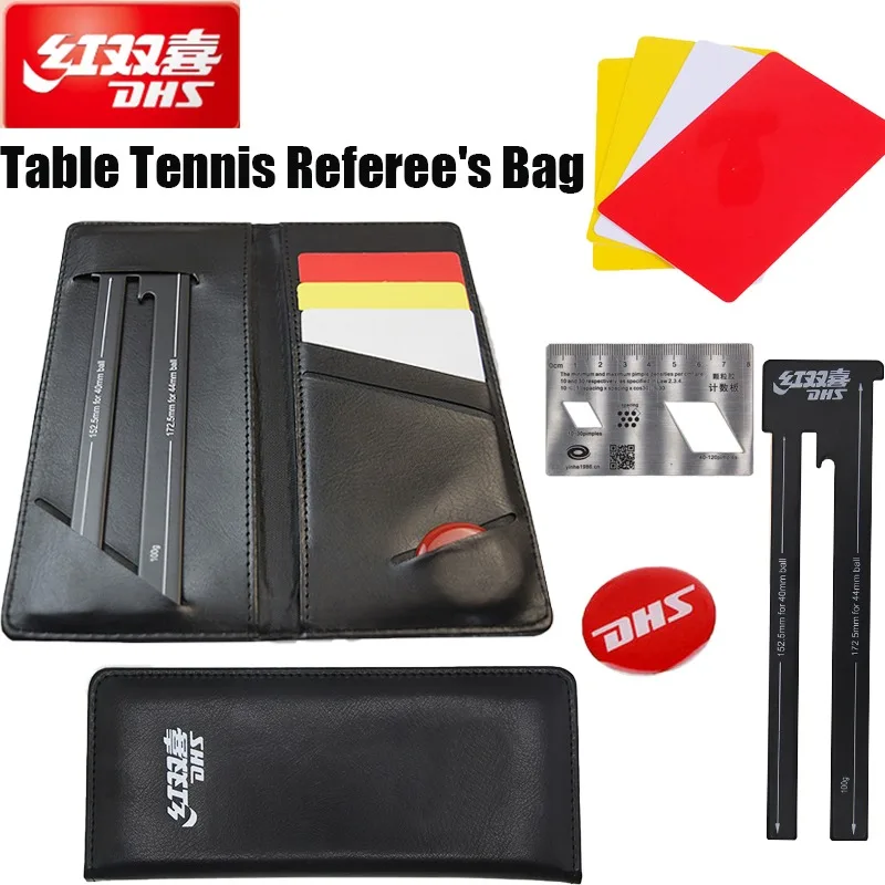 

DHS Table Tennis Competition Referee Bag Edge Picking Tool Red and Yellow Card Iron Ruler Ping Pong Rubber Measurement Card