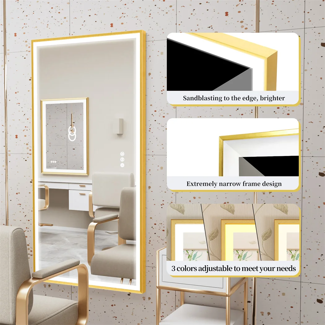 Gold Frame Wall LUVODI Illuminated Bathroom Mirror  Mounted Bathroom Vanity Mirror with LED Lights 3 Color Dimming Defog