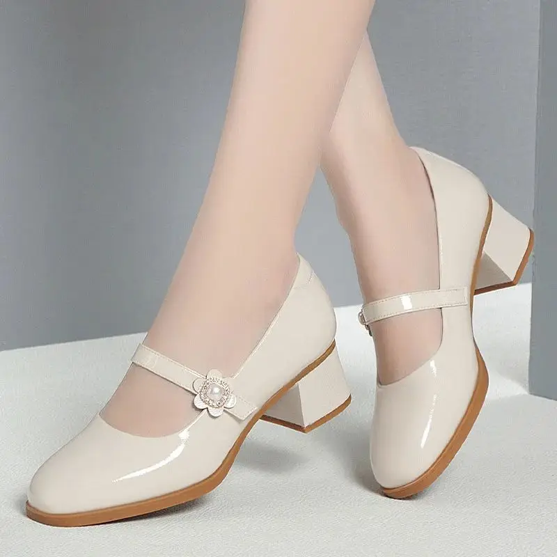 2024  New Soft Leather Spring Summer Ladies Platform Mixed Color  Hook Comfy Preppy Girl Mary Jane Lolita Sweet Shoes Gentle