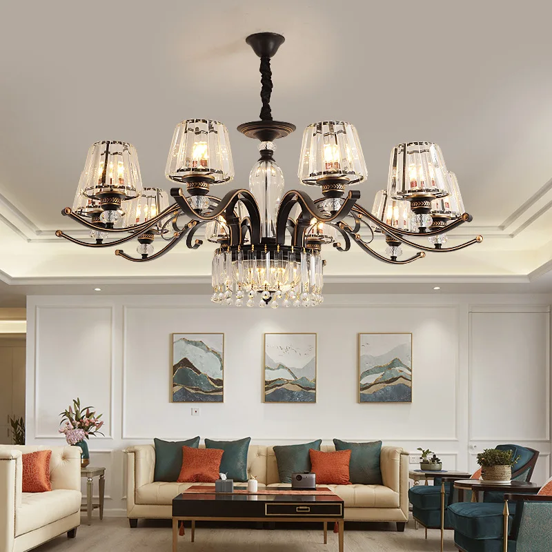 مصباح كريستال فاخر لغرفة المعيشة، مصباح مطعم أمريكي، طبقة مزدوجة