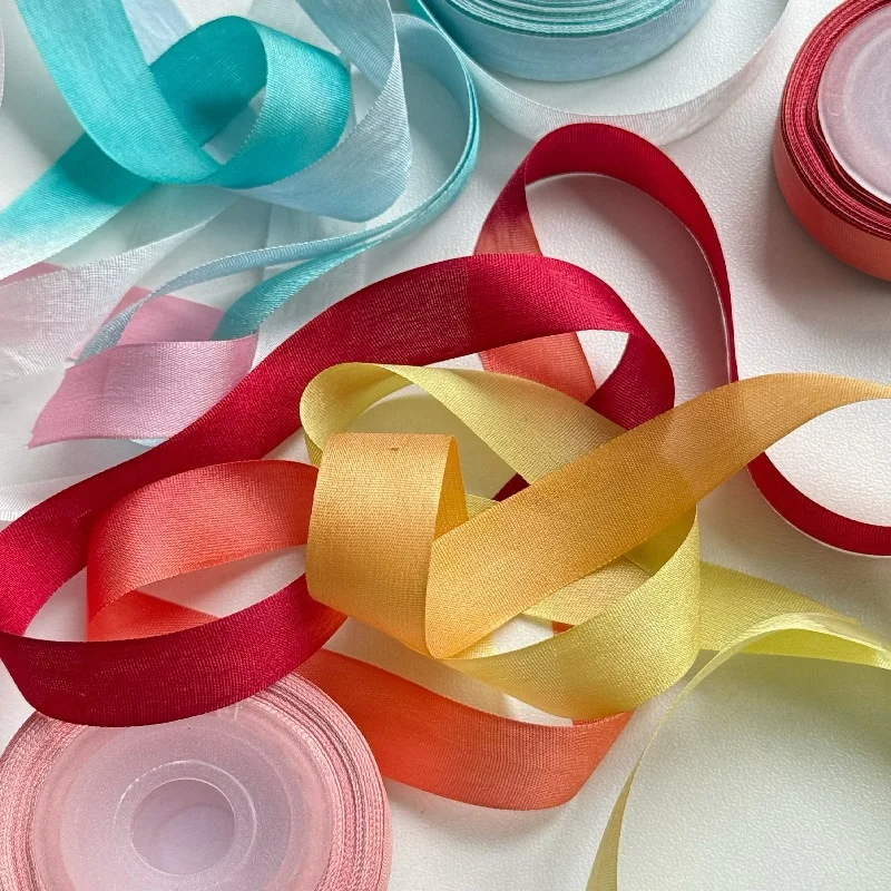 13mm variegated color 100% pure silk woven double face silk ribbons for embroidery and handcraft project,gift packing