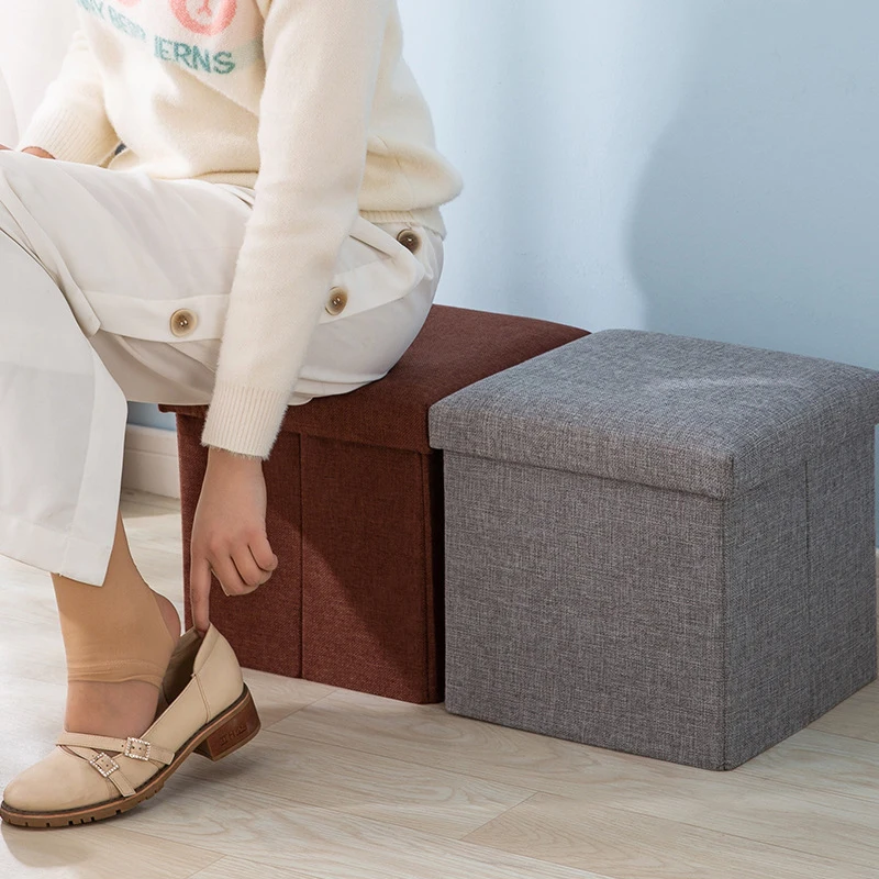 Multifunctional Fabric Organizer Storage Stools Box Foldable Storage Stool Boxes With Padded Seat Home Organization Sundries Box - Image 6