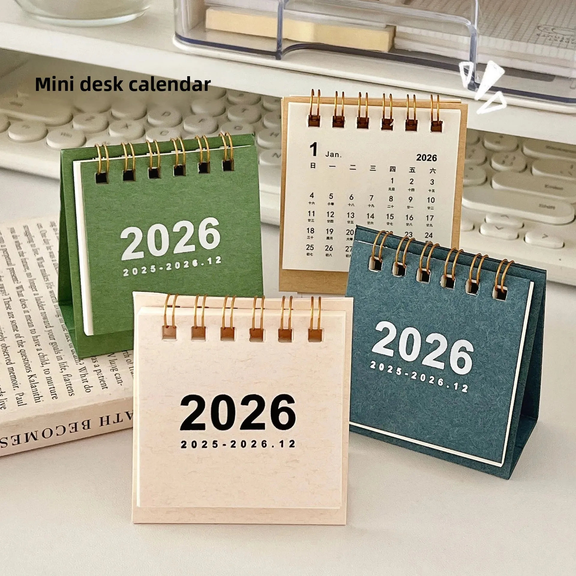 

2026 Mini Simple Desk Calendar - Creative Spiral-Bound Calendar for Desktop Decoration & Office Stationery