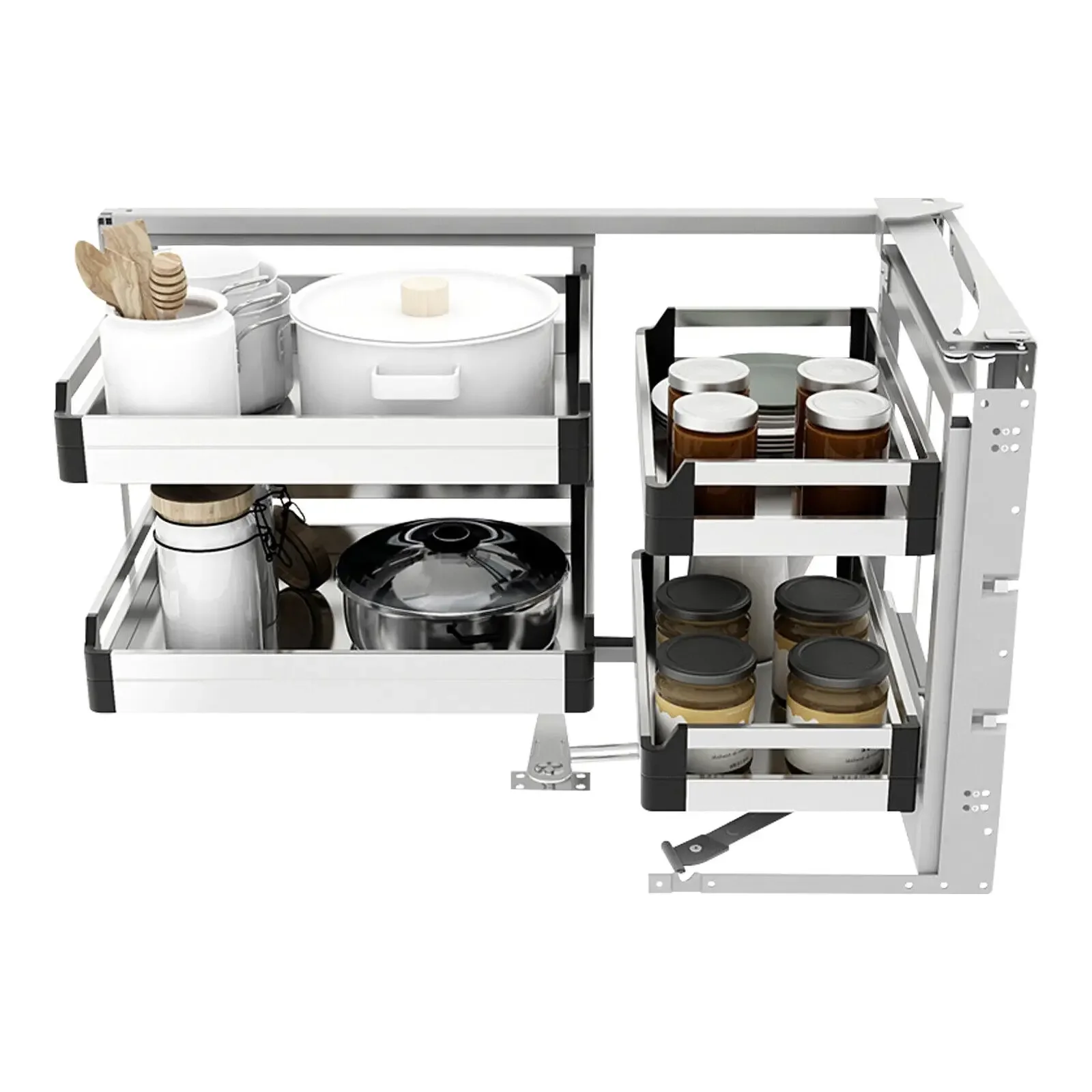 มุมตาบอดOrganizer Soft Closeดึงตู้ด้านใน + ด้านนอกตะกร้าเก็บสําหรับห้องครัวPantry Utensilsเครื่องครัว