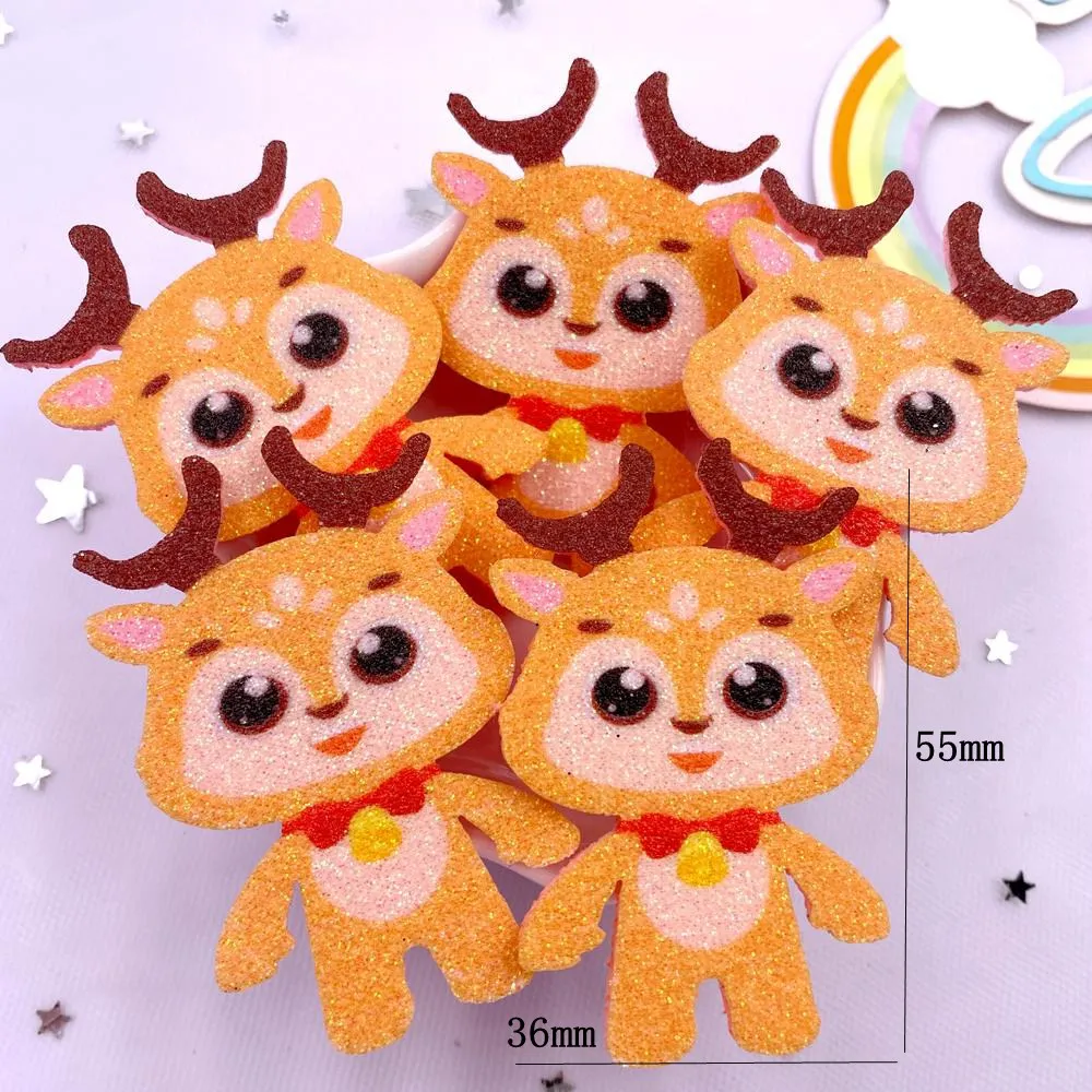 10pcs Glitter Felt Fabric Nonwovens Colorful Cartoon Snowman Elk Penguin Bear Applique DIY Patch Supplie Headwear Bow Accessorie