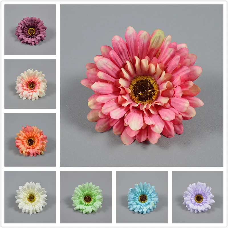 10PCS 10CM Artificial Silk Gerbera Flower Heads Ghrysanthemum Daisy DIY Hair Accessory Wreath Wedding Home Bouquet Decoratiive