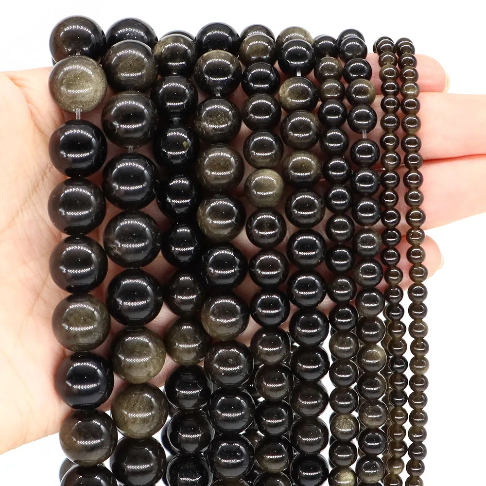  4/6/8/10/12MM Golden Obsidian Bead Natural Stone Healing Crystal Round Loose Gems Bead for Jewelry Making Bracelet Accessories