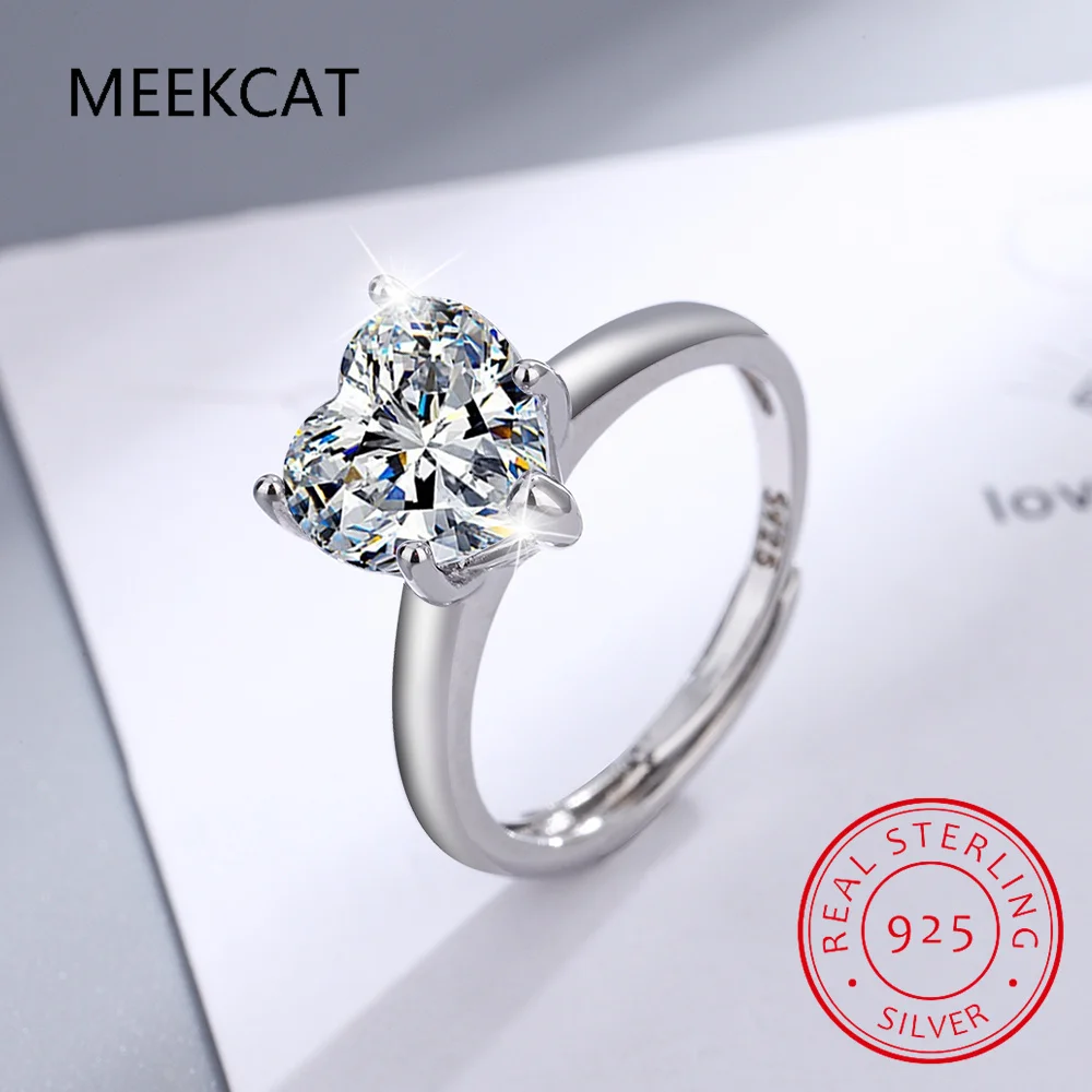 White Gold 0.5ct 5mm Heart Cut Moissanite Ring for Women S925 Solid Silver Lab Diamond Wedding Band Luxury Jewelry