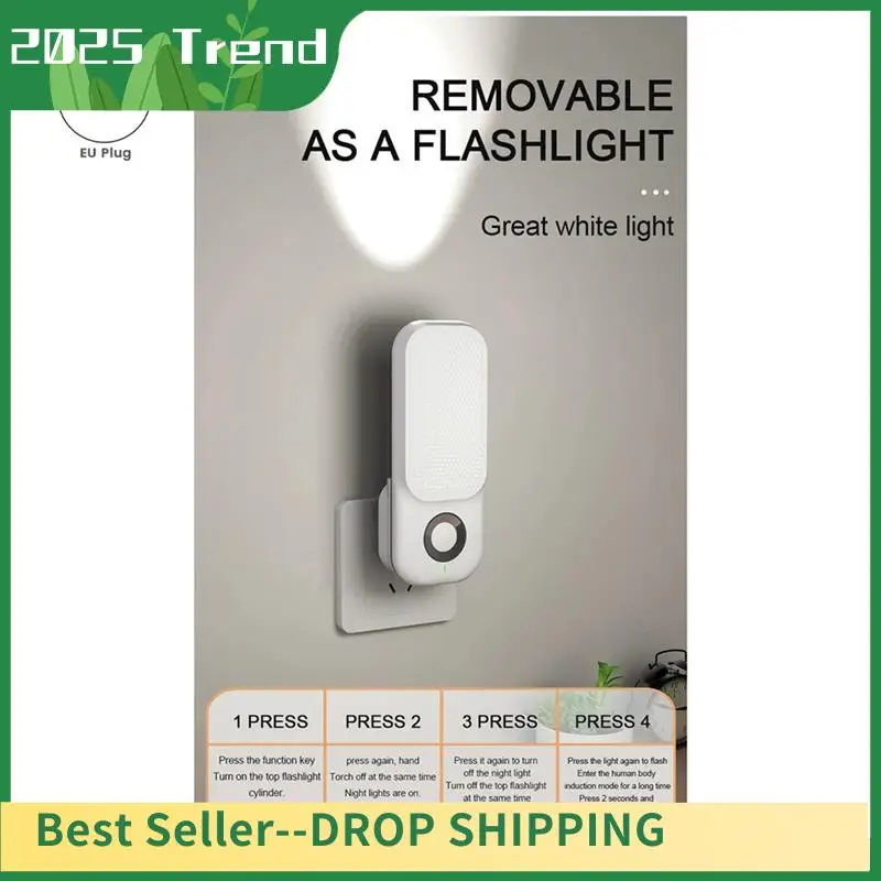 AD33 HOT LED Induction Night Light Intelligent Wireless Plug-In Aisle Corridor Night Bedroom Night Light With Flashlight EU-PLUG