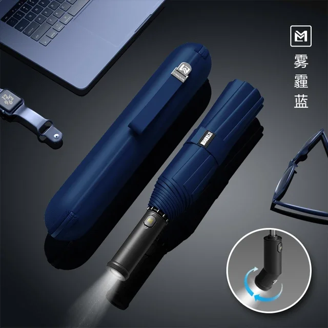 New Fully automatic umbrella, three-folding umbrella, strong, wind-resistant and shrinkable LED lighting features