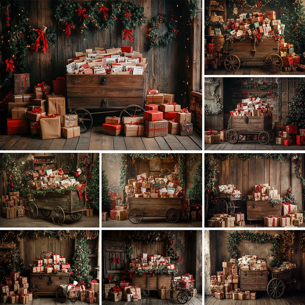 

Christmas Cart Photography Backdrops Xmas Tree Gift Boxes Background Children's Portraits Photo Studio Photocall Banner