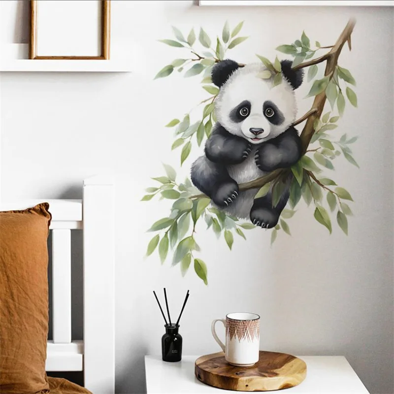 Pegatinas de pared de Panda de rama de dibujos animados para dormitorio de niños, decoración del hogar autoadhesiva, decoración del hogar, murales